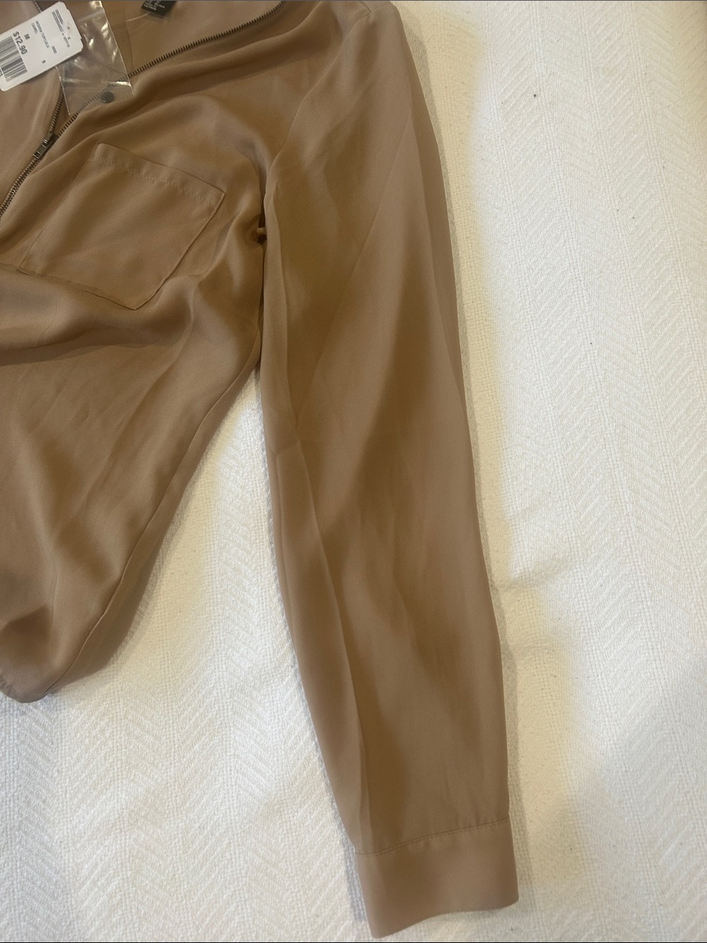 Forever 21 Tan V-Neck Zip Pullover Blouse - Picture 4 of 5